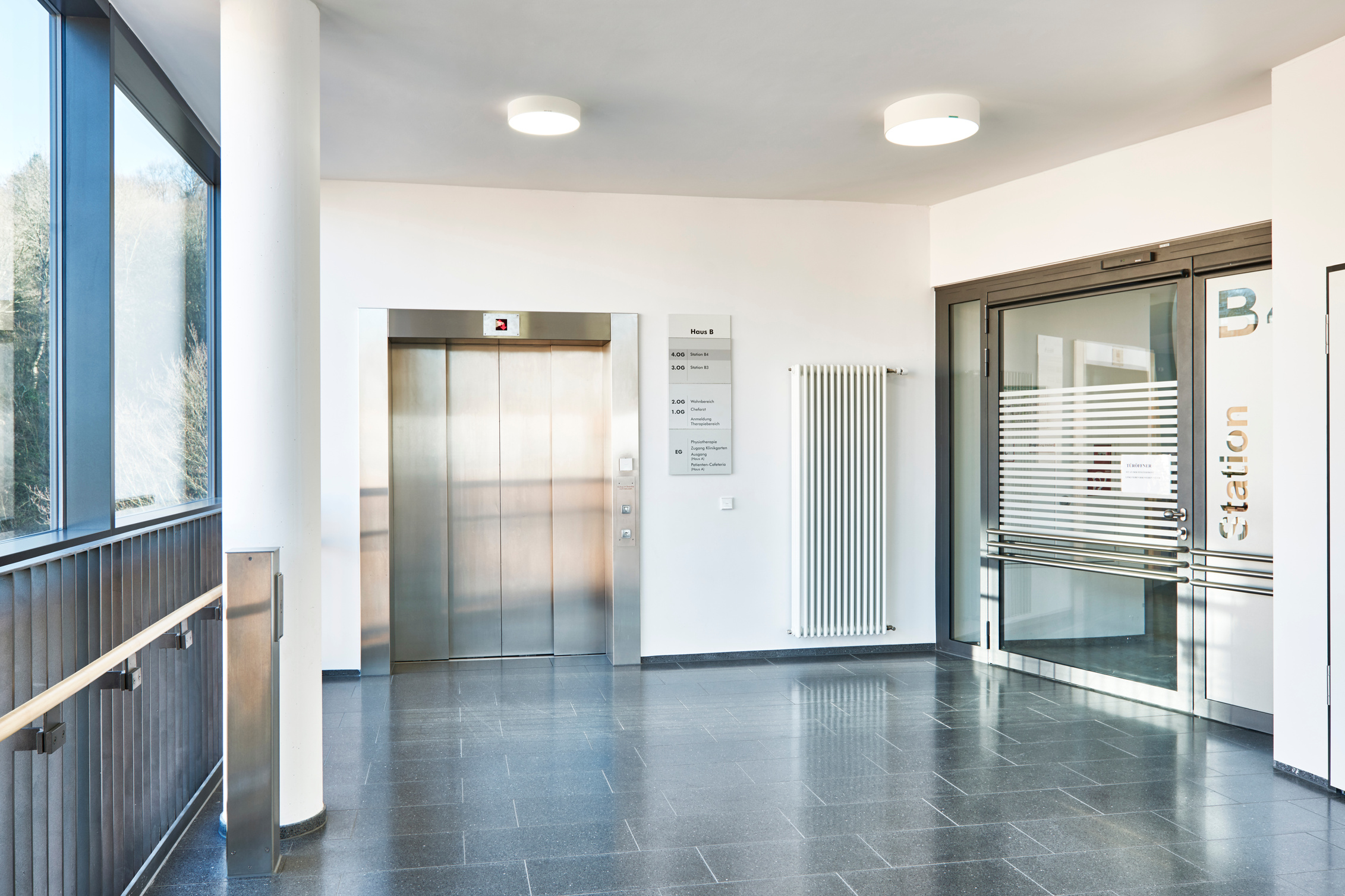 Hallway hospital elevator door